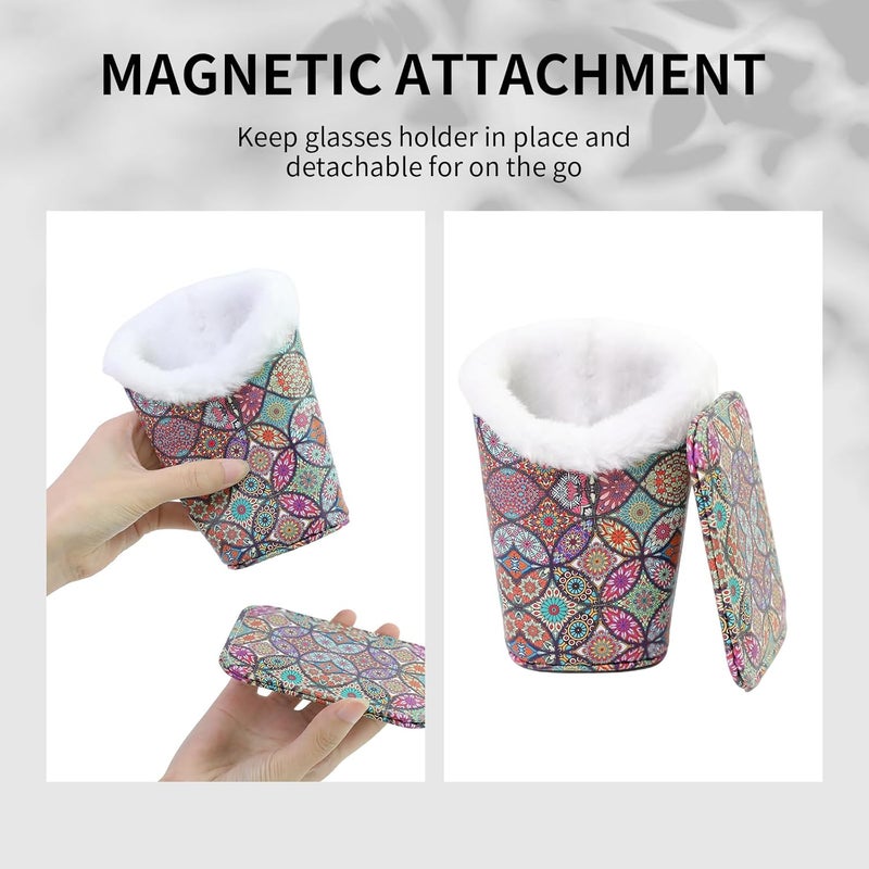 FlyingMage Store Plush Lined Eyeglasses Holder, Cute Magnetic PU Leather Glasses Stand Case for Women Men Kids - Image 3